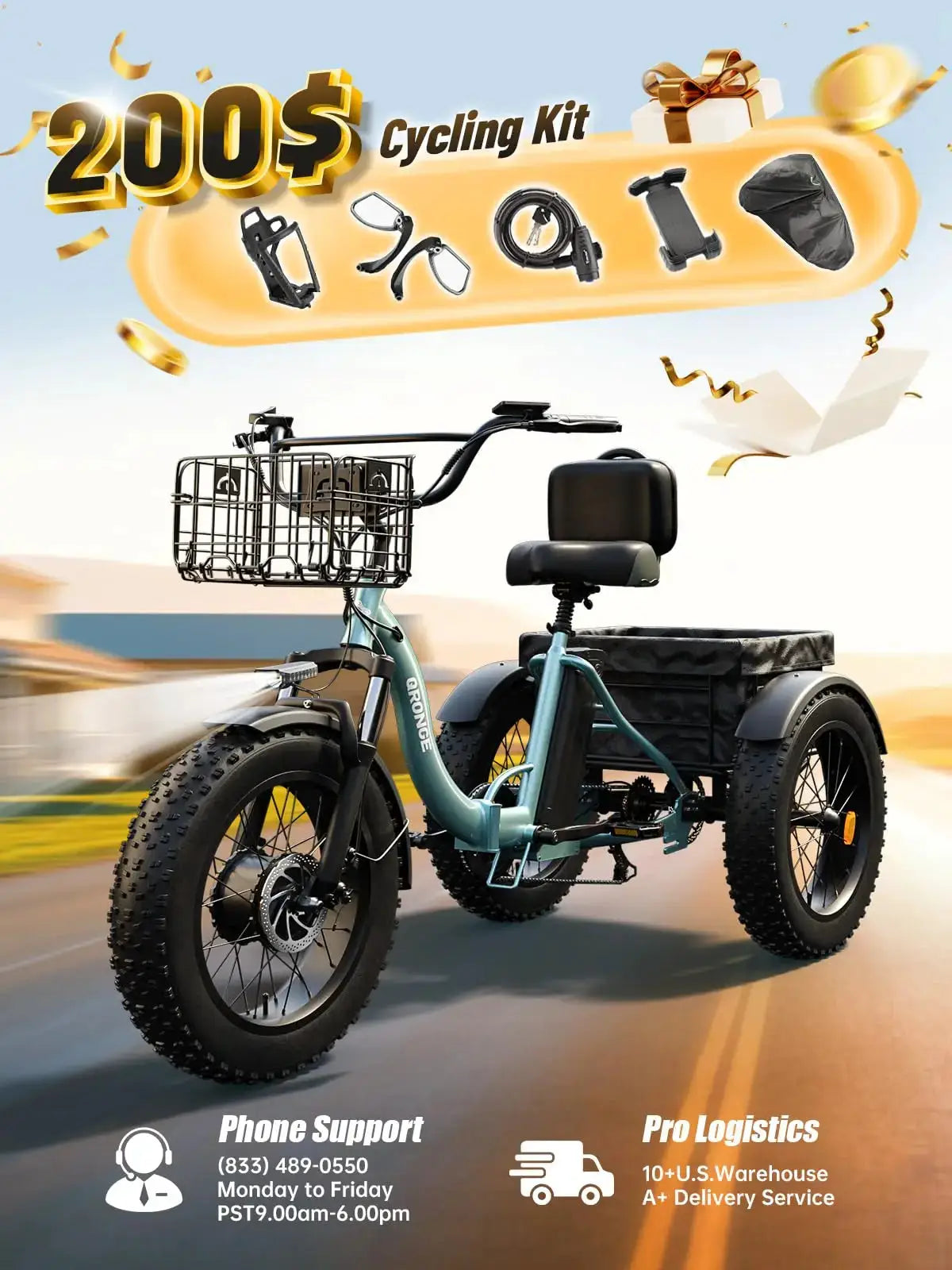 QRONGE Lava Electric Tricycles For Adults 960W Peak 50 Miles by Beastly Survival Outlet