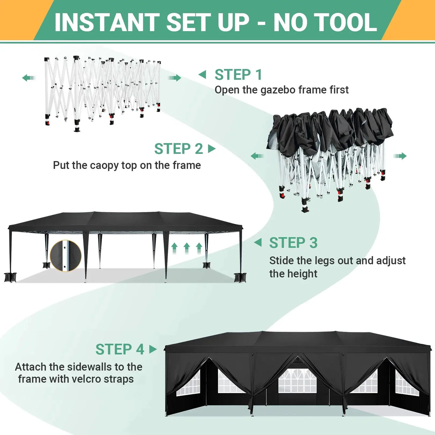 10x30ft Pop Up Canopy Tent with 8 Sidewalls Tents for Party Waterproof Camping Canopy,Outdoor Portable Gazebo for Backyard by Beastly Survival Outlet