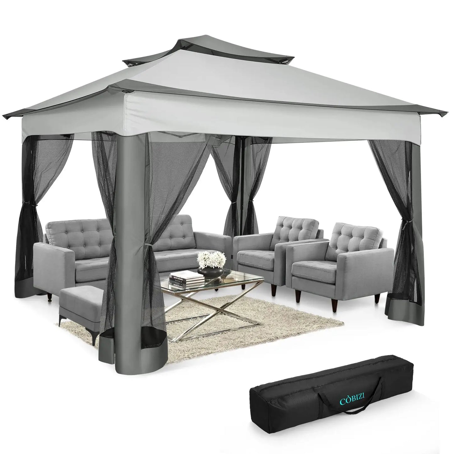 11x11ft Pop Up Gazebo Pavilion With Mosquito Netting Outdoor Canopy Tent With Carry Bag Gazebo For Garden Backyard Lawn Patio by Beastly Survival Outlet