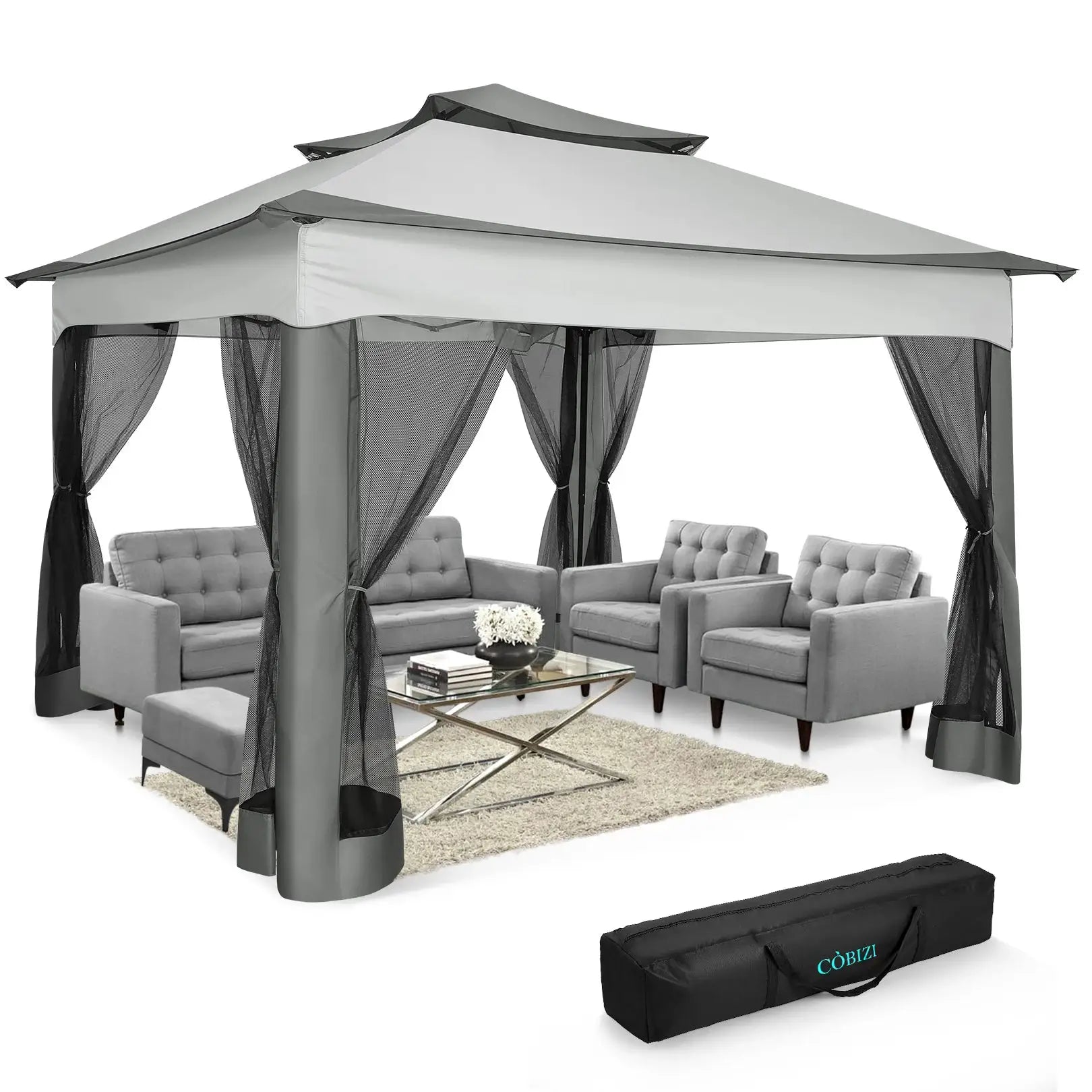 11x11ft Pop Up Gazebo Pavilion With Mosquito Netting Outdoor Canopy Tent With Carry Bag Gazebo For Garden Backyard Lawn Patio by Beastly Survival Outlet