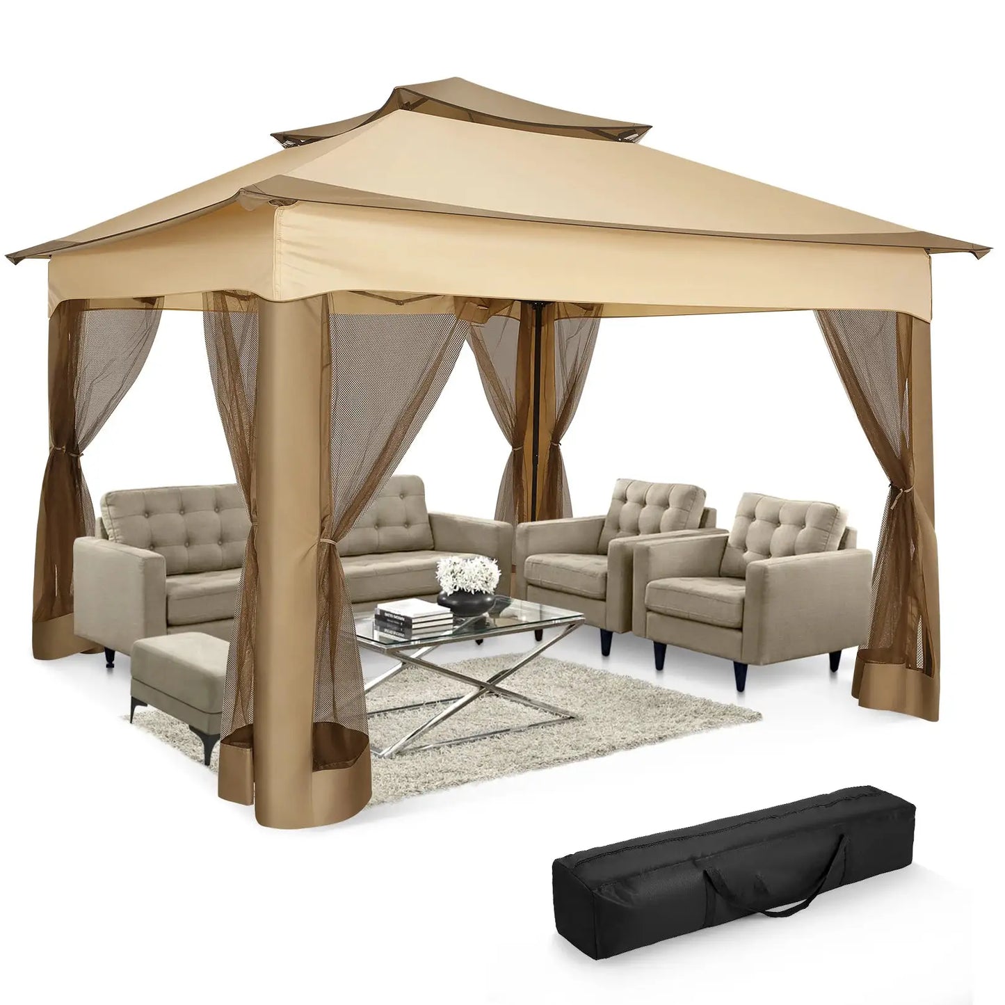 11x11ft Pop Up Gazebo Pavilion With Mosquito Netting Outdoor Canopy Tent With Carry Bag Gazebo For Garden Backyard Lawn Patio by Beastly Survival Outlet