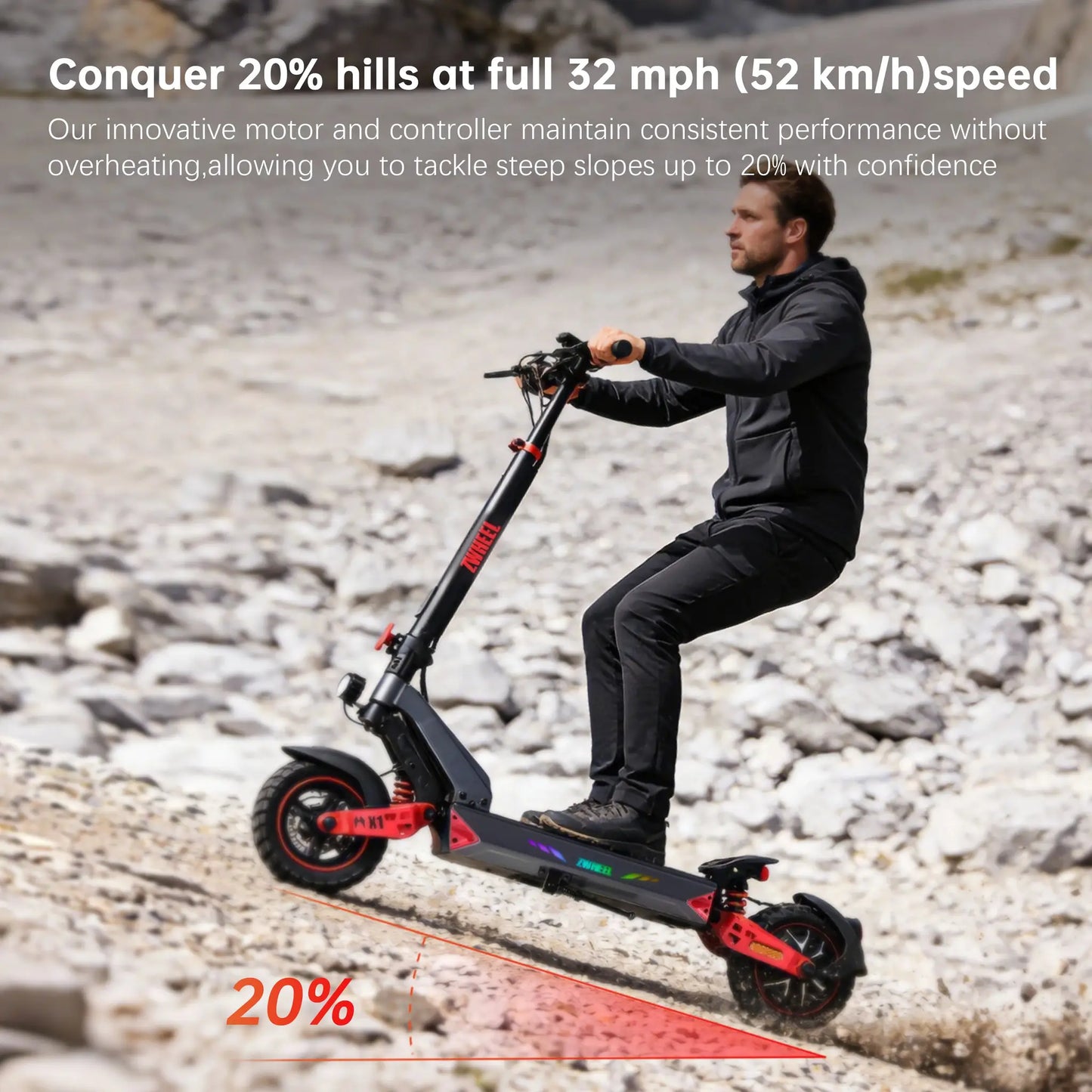 ZWHEEL D3 Electric Scooter 1200W Rear Single Motor Max Speed 32MPH Max Range 34 Miles 720Wh Battery 10''Off-Road Tires Dual-Side Shock Absorbing Arm System 4 Usage Modes Bluetooth Lock Location Search Daily Commuting Ecooter by Beastly Survival Outlet