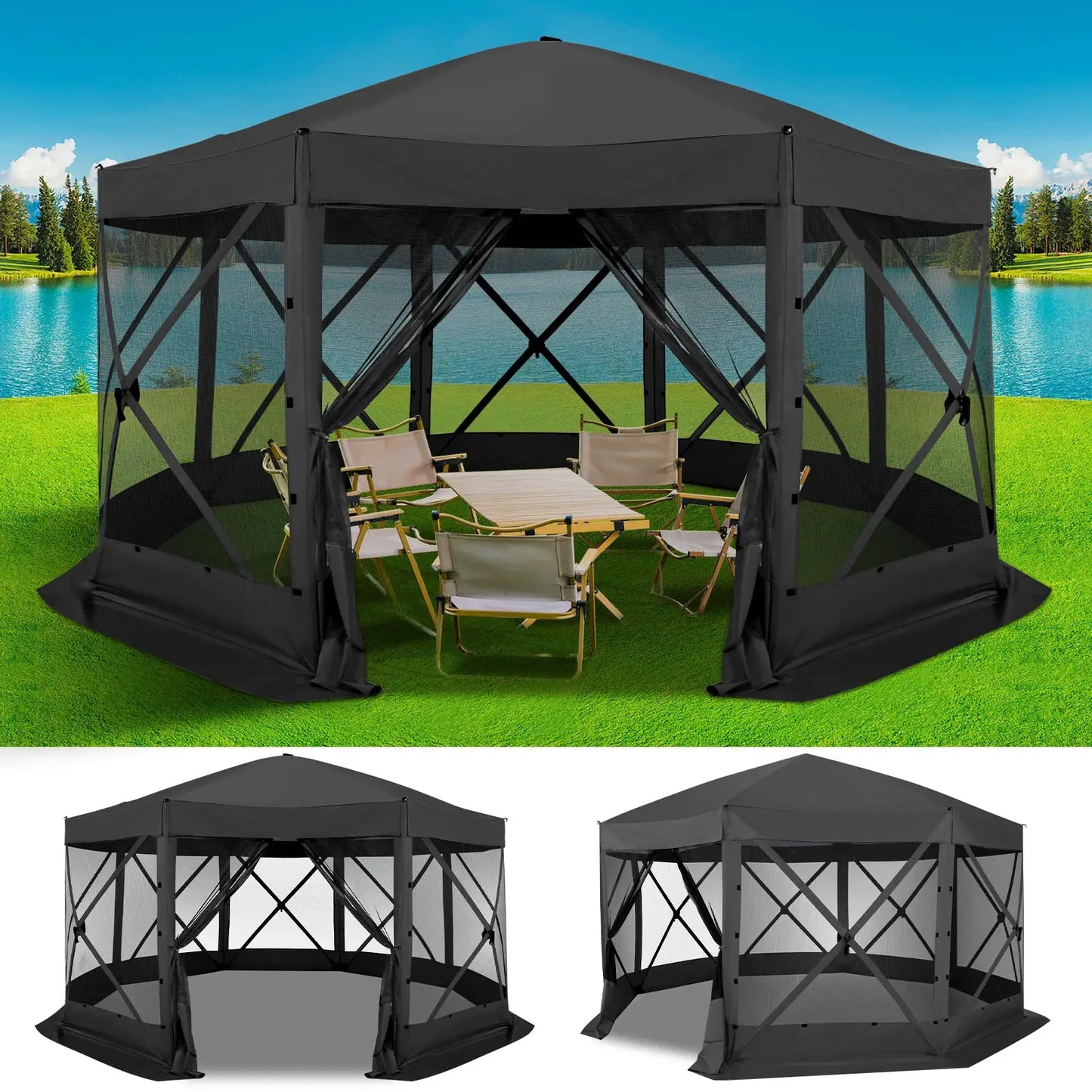15x15ft Outdoor Tent Extra Large Pop-Up Gazebo Canopy Tent With Mosquito Netting Screened Shelter Pavilion With Ground Stakes by Beastly Survival Outlet