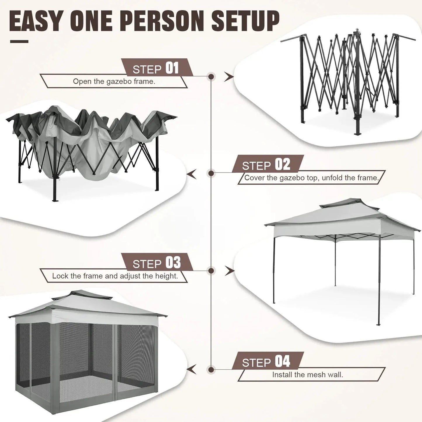 11x11ft Pop Up Gazebo Pavilion With Mosquito Netting Outdoor Canopy Tent With Carry Bag Gazebo For Garden Backyard Lawn Patio by Beastly Survival Outlet