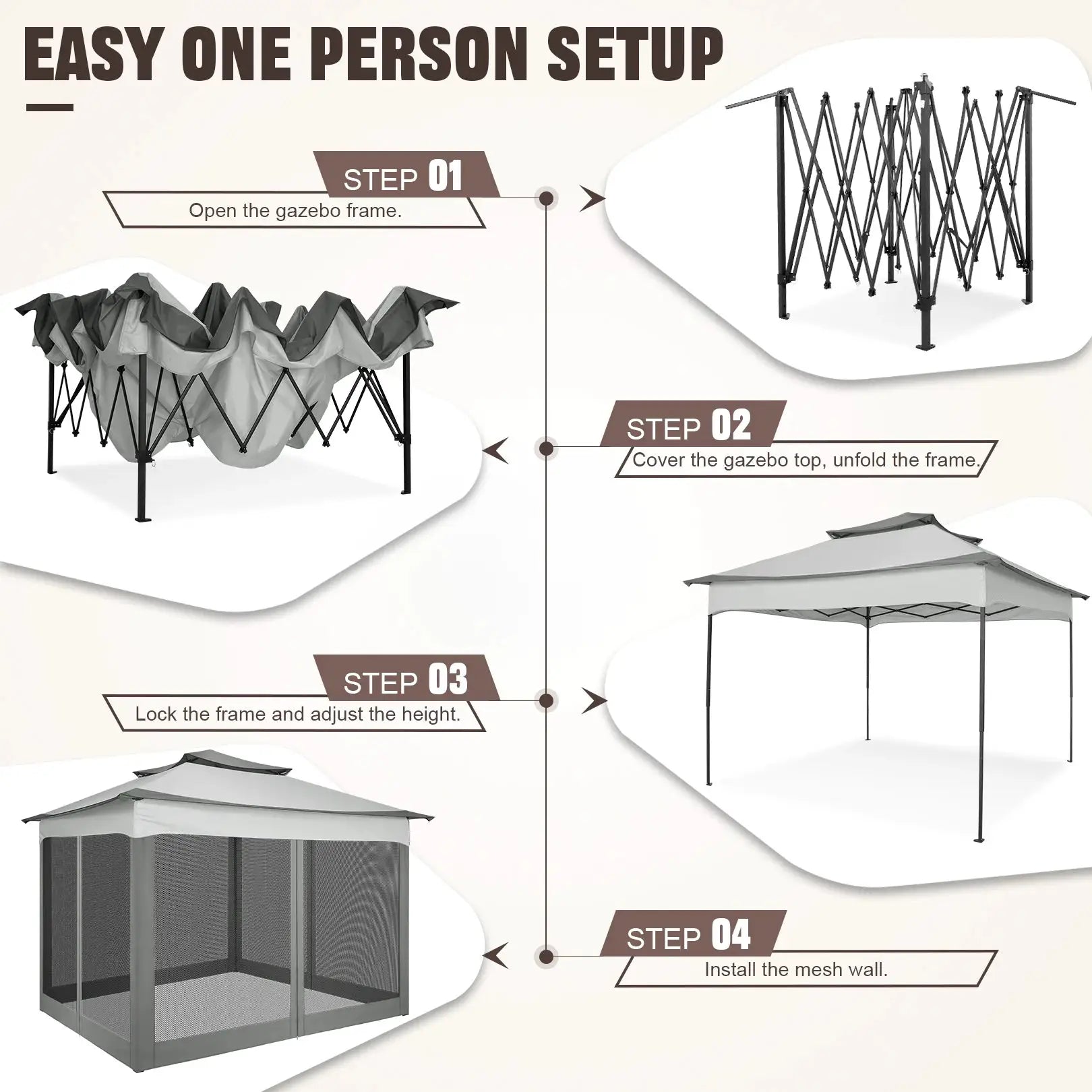 11x11ft Pop Up Gazebo Pavilion With Mosquito Netting Outdoor Canopy Tent With Carry Bag Gazebo For Garden Backyard Lawn Patio by Beastly Survival Outlet
