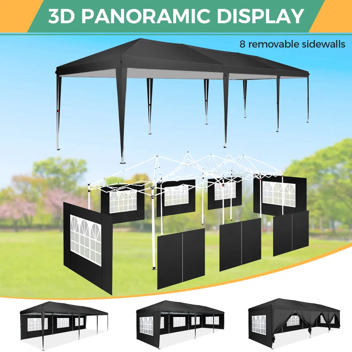 10x30ft Pop Up Canopy Tent with 8 Sidewalls Tents for Party Waterproof Camping Canopy,Outdoor Portable Gazebo for Backyard by Beastly Survival Outlet