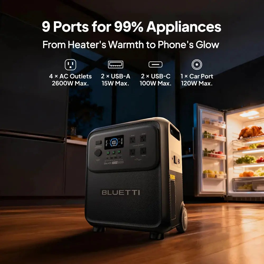 Bluetti 400 Portable Power Station 3840Wh 2600W Solar Backup by Beastly Survival Outlet