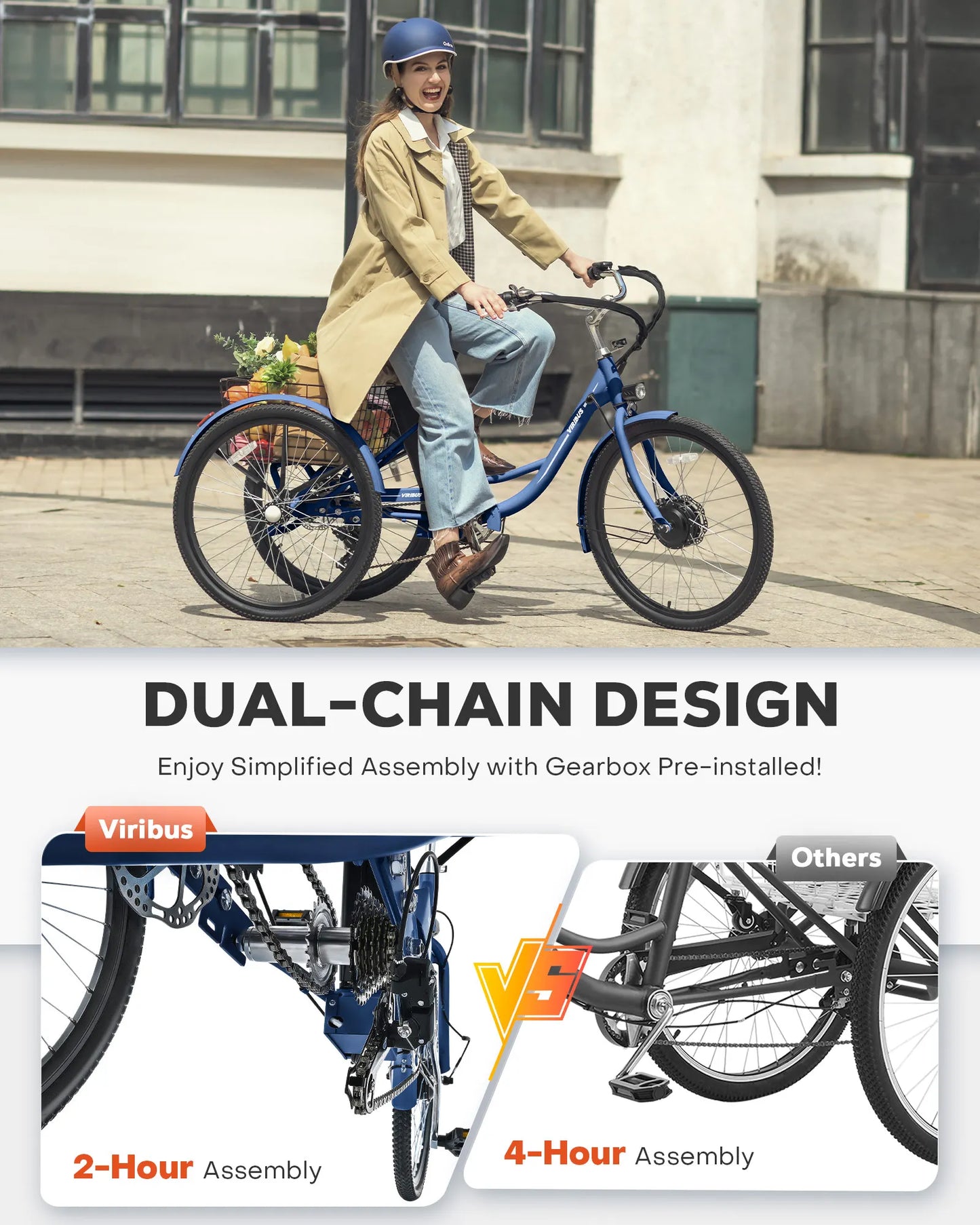 24 Inch 26 Inch Electric Tricycle 7 Speed 350W Motor for Adults