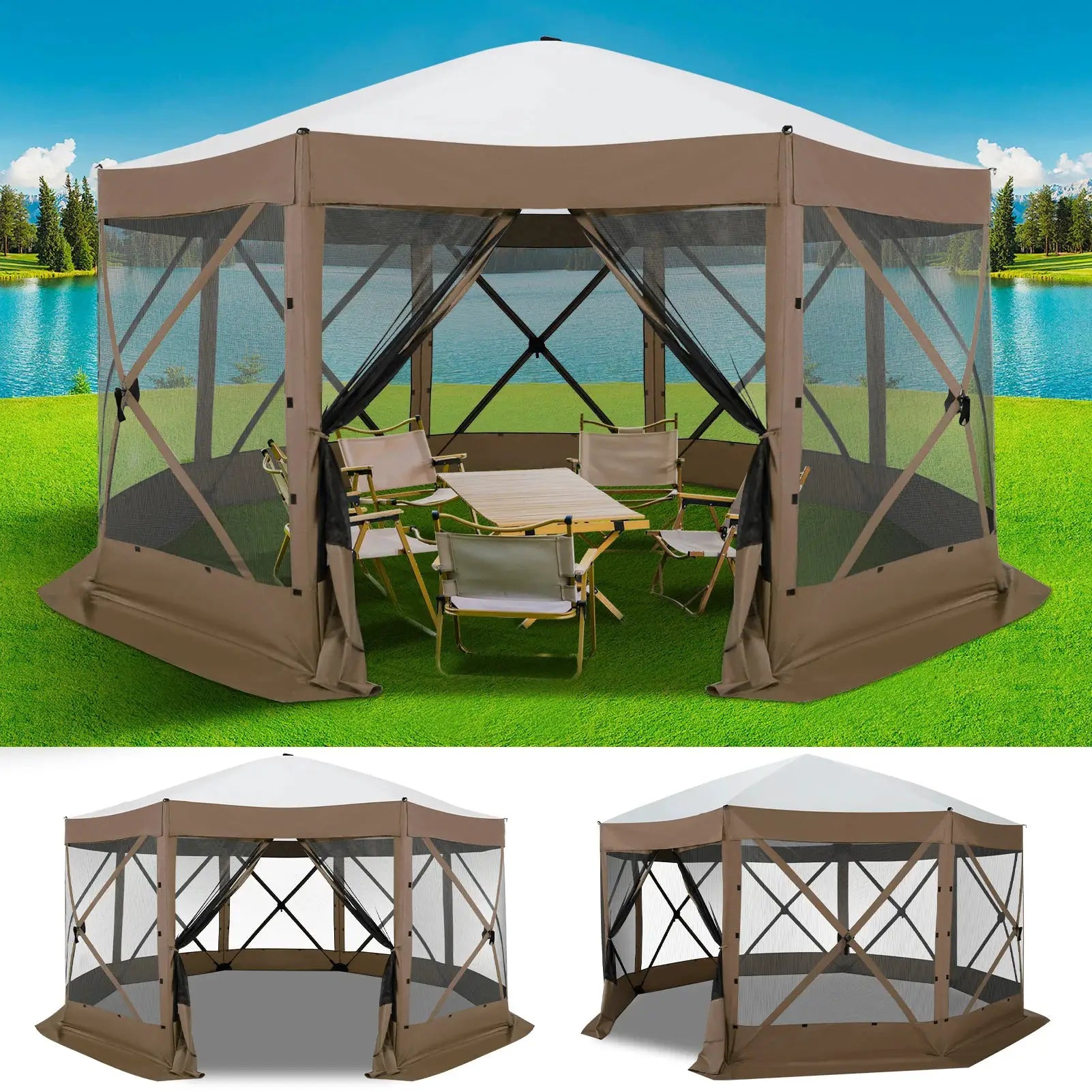 15x15ft Outdoor Tent Extra Large Pop-Up Gazebo Canopy Tent With Mosquito Netting Screened Shelter Pavilion With Ground Stakes by Beastly Survival Outlet