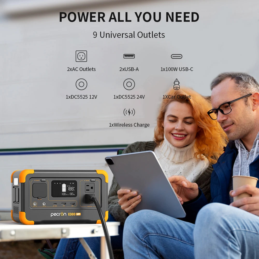 Pecorn E300LFP Portable Power Station and 100W Solar Panel