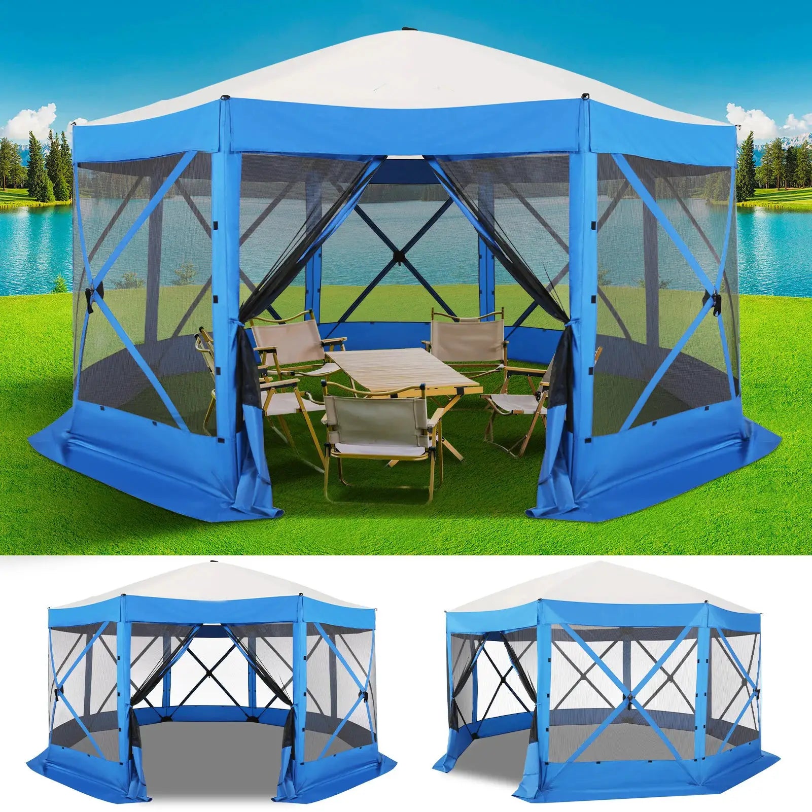 15x15ft Outdoor Tent Extra Large Pop-Up Gazebo Canopy Tent With Mosquito Netting Screened Shelter Pavilion With Ground Stakes by Beastly Survival Outlet