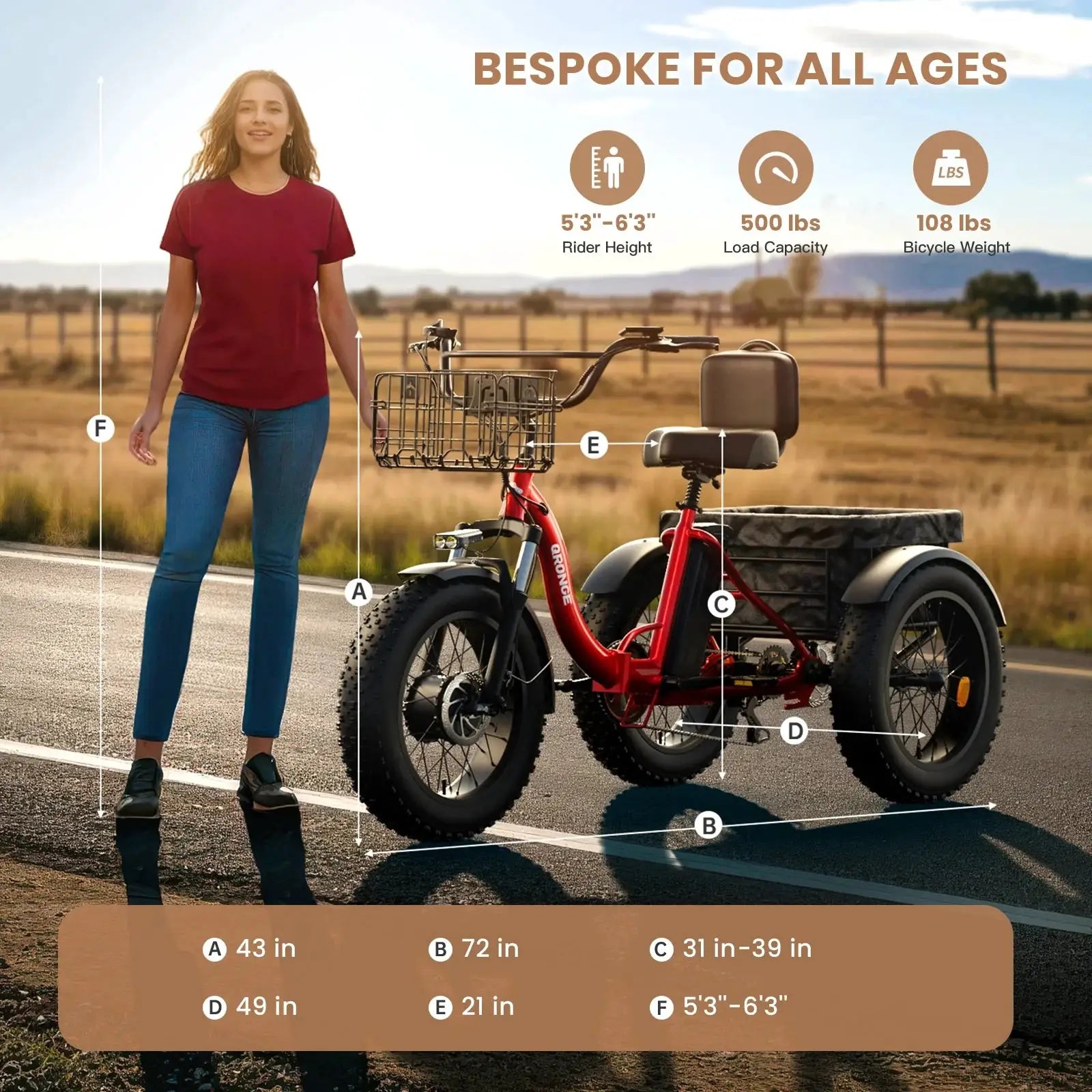 QRONGE Electric Bike for Adults 960W Peak 36V 13.5AH Battery Folding Electric Tricycle 50 Miles Range Fat Tire Electric Trike by Beastly Survival Outlet