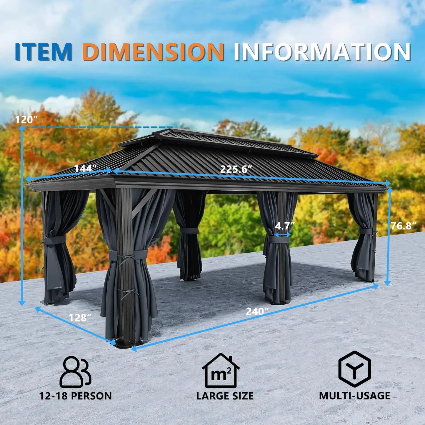 12×20 Hardtop Gazebo with Metal Roof, Heavy Duty Galvanized Steel Gazebo with Reinforced Aluminum Frame, Flame-Resistant Curtain by Beastly Survival Outlet
