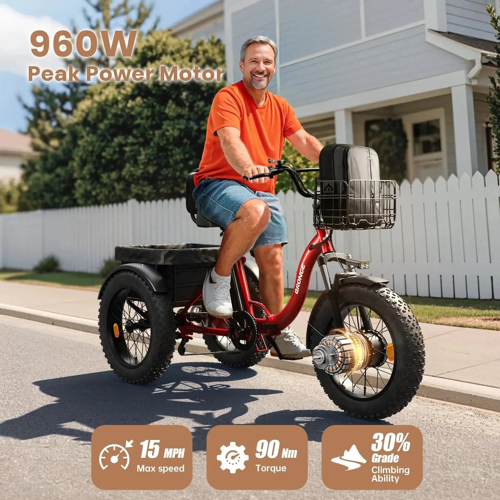 QRONGE Electric Bike for Adults 960W Peak 36V 13.5AH Battery Folding Electric Tricycle 50 Miles Range Fat Tire Electric Trike by Beastly Survival Outlet