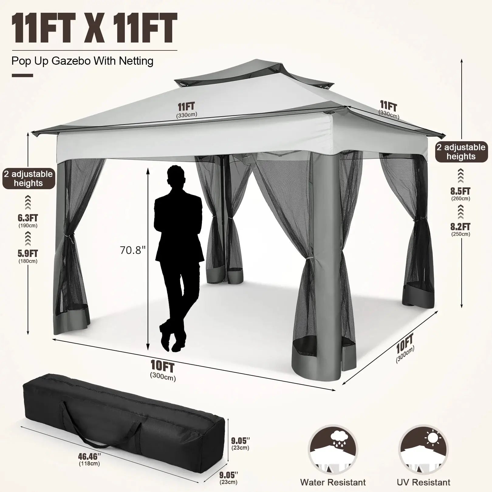 11x11ft Pop Up Gazebo Pavilion With Mosquito Netting Outdoor Canopy Tent With Carry Bag Gazebo For Garden Backyard Lawn Patio by Beastly Survival Outlet