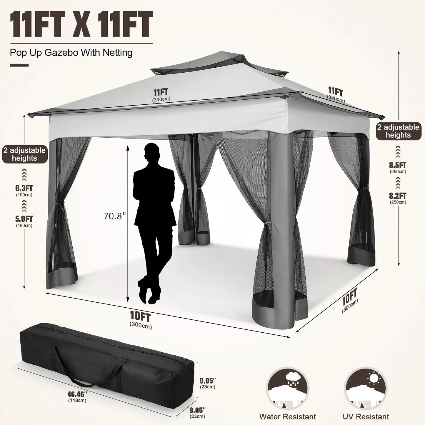 11x11ft Pop Up Gazebo Pavilion With Mosquito Netting Outdoor Canopy Tent With Carry Bag Gazebo For Garden Backyard Lawn Patio by Beastly Survival Outlet