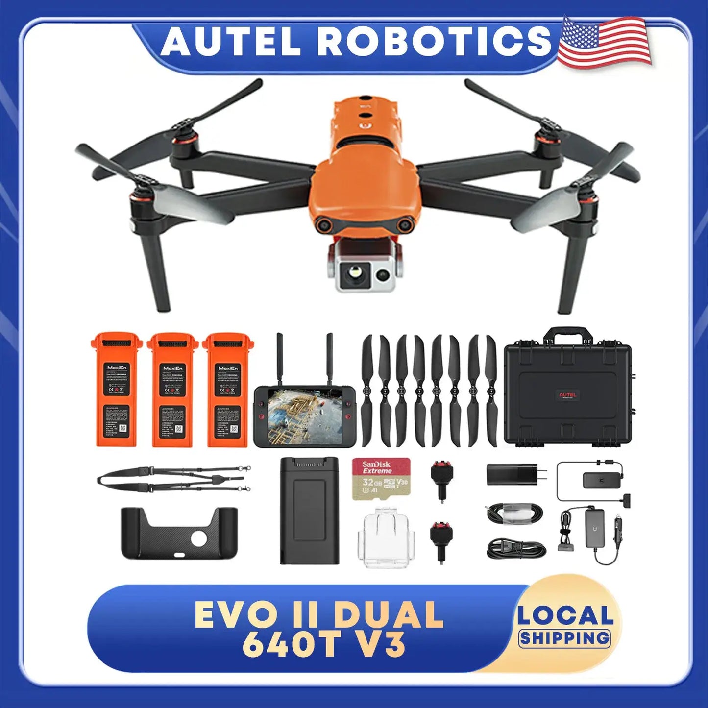 Autel Robotics EVO II Dual 640T V3 Drone 16x Digital Zoom 6K/30fps HDR 6-way binocular vision obstacle avoidance Mapping Surveying Search and Rescue IP43 by Beastly Survival Outlet