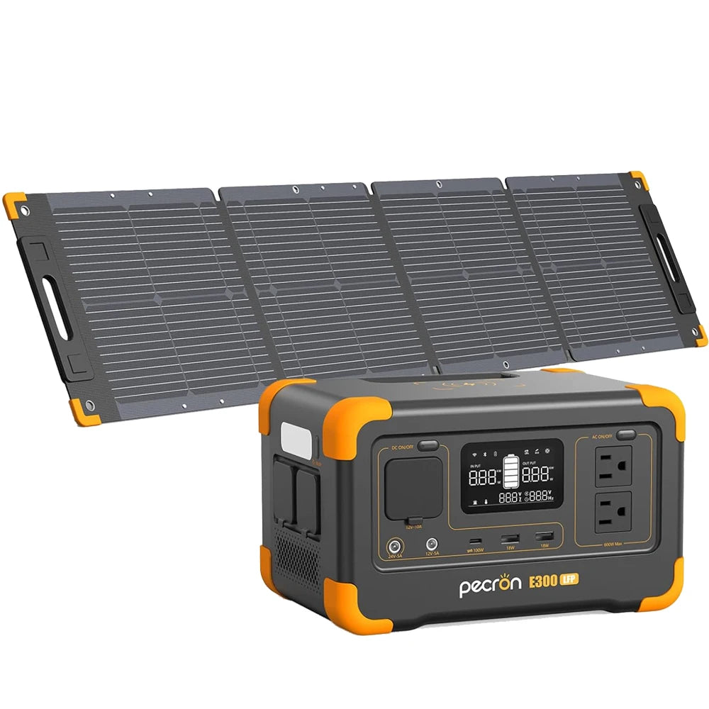 Pecorn E300LFP Portable Power Station and 100W Solar Panel