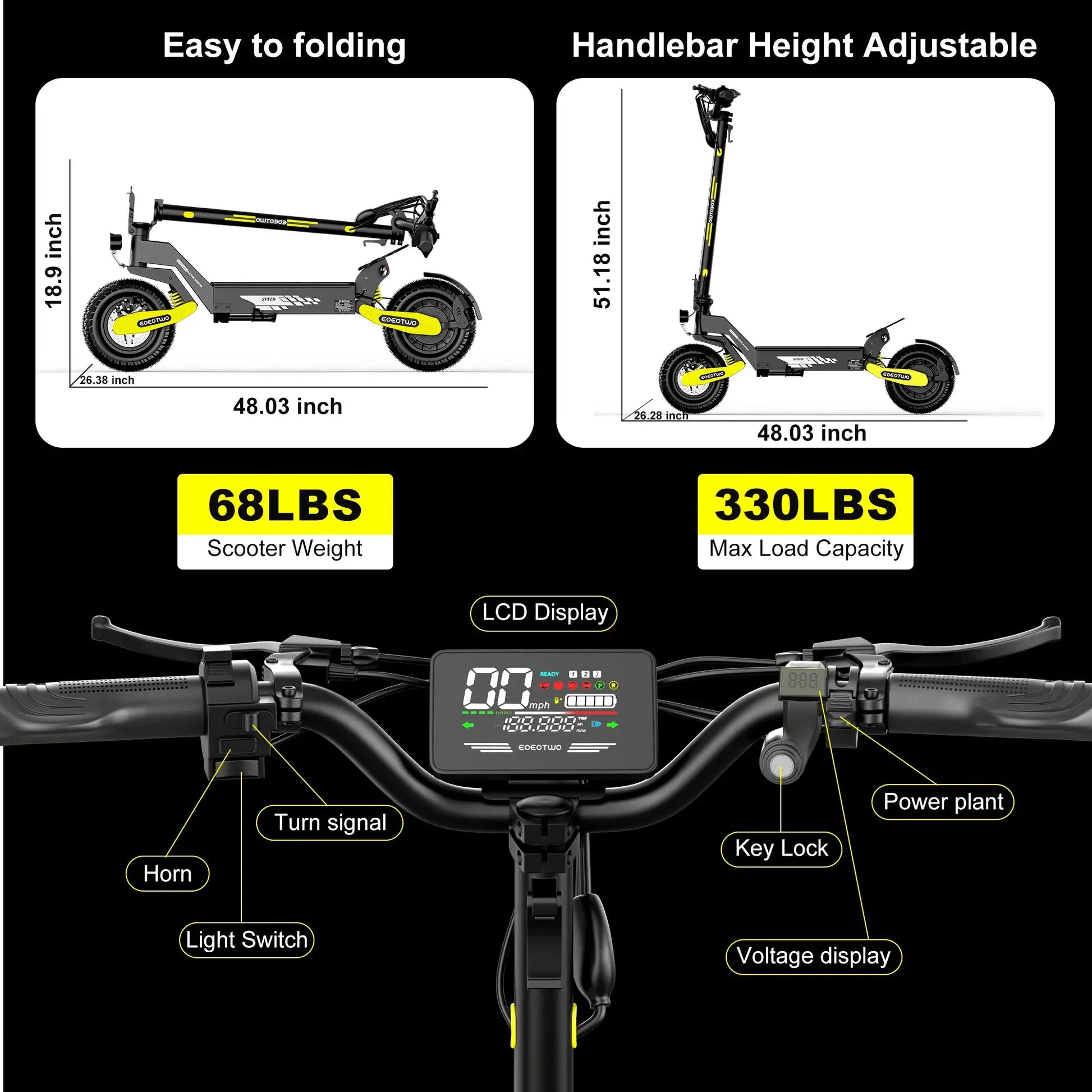 EOEOTWO 1200W Off Road Electric Scooter for Adults 48V Long Range E-Scooter 30MPH Fast Speed 11" Tubeless Tire Foldable Kick Scooter by Beastly Survival Outlet