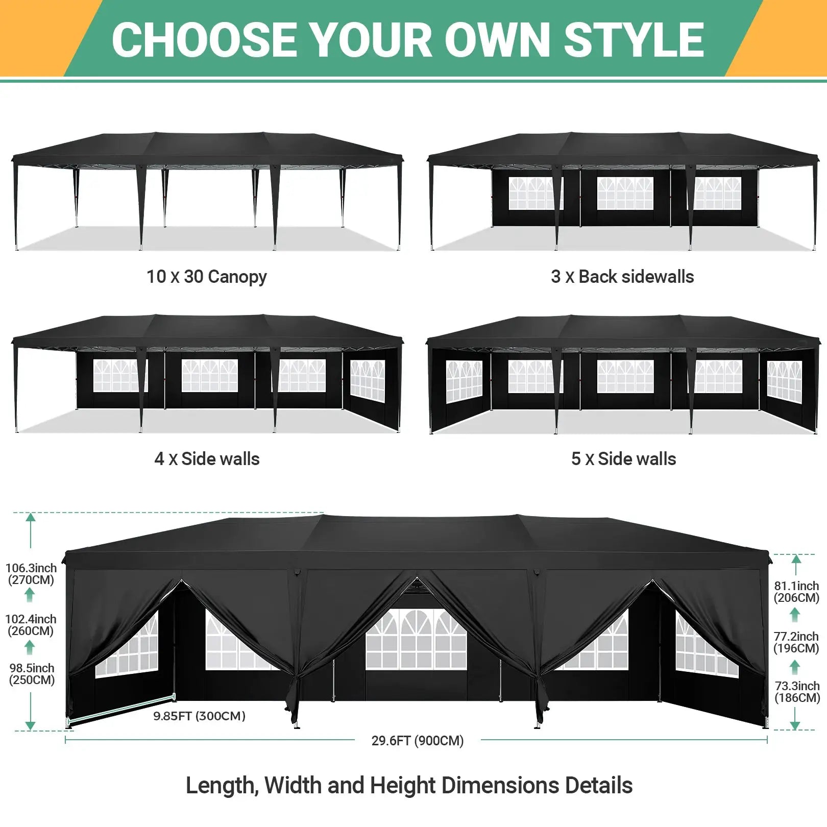 10x30ft Pop Up Canopy Tent with 8 Sidewalls Tents for Party Waterproof Camping Canopy,Outdoor Portable Gazebo for Backyard by Beastly Survival Outlet