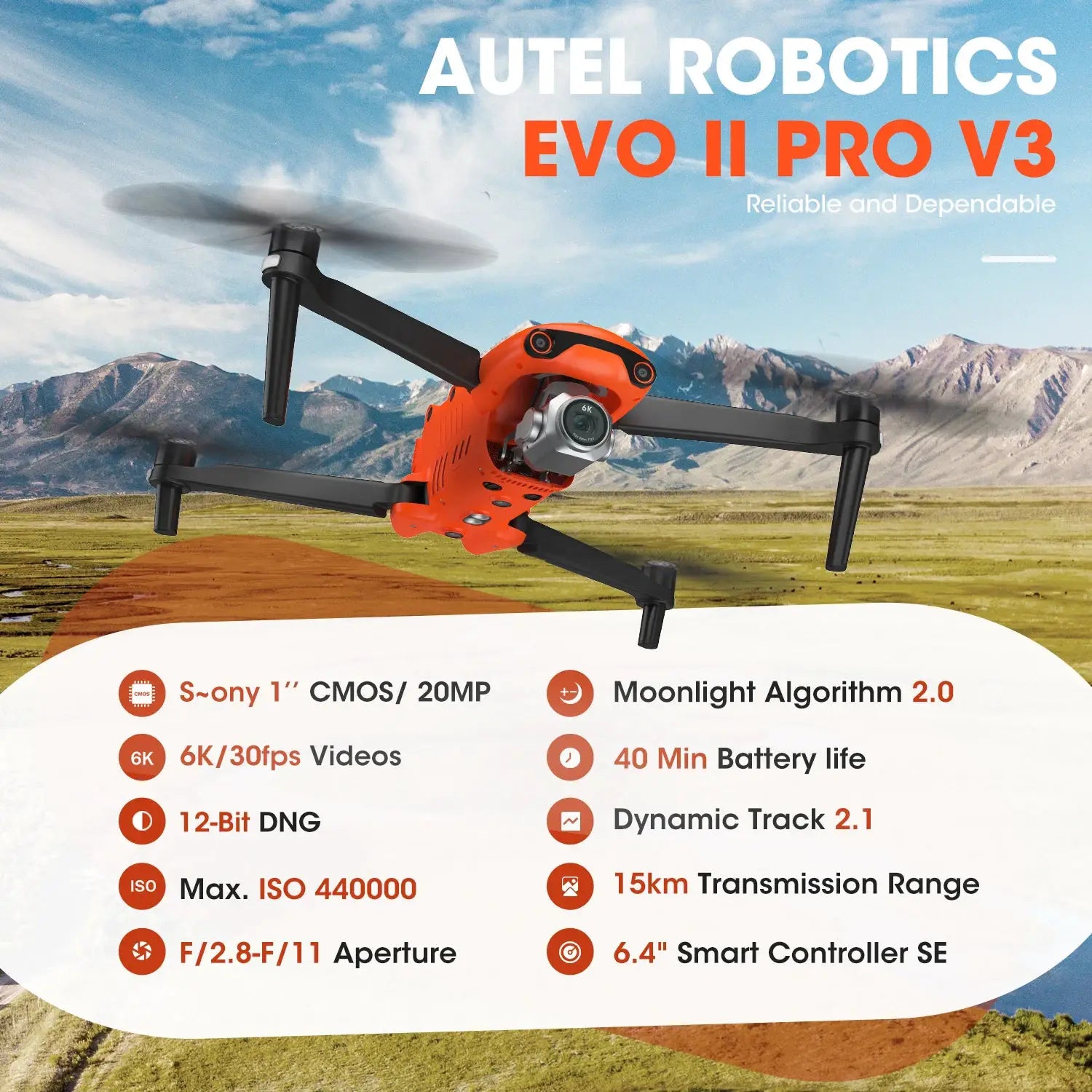 Autel Robotics EVO II Pro V3 Drone 1" CMOS 16x digital zoom 6K 30fps video 6-way binocular vision obstacle avoidance 4GNSS by Beastly Survival Outlet