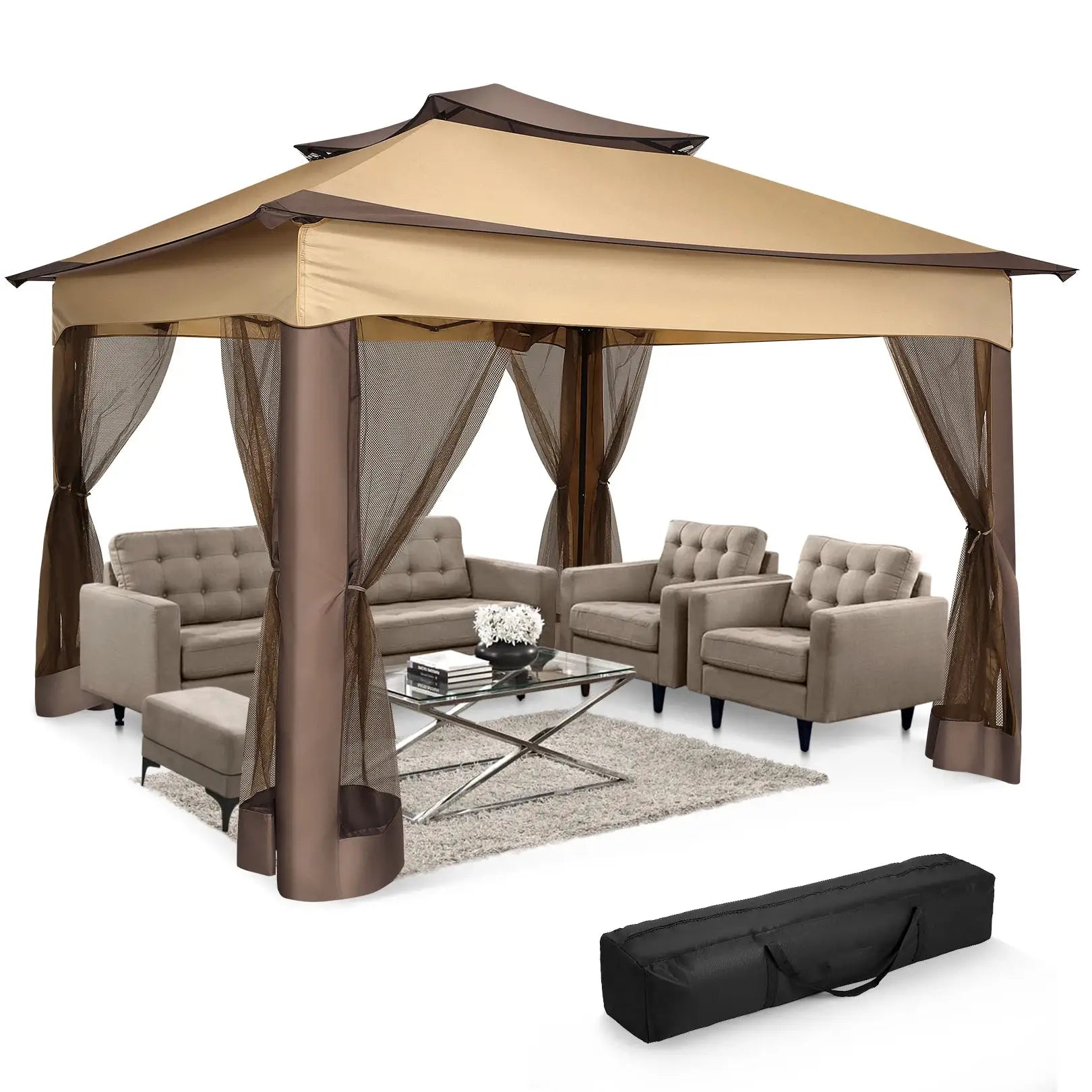 11x11ft Pop Up Gazebo Pavilion With Mosquito Netting Outdoor Canopy Tent With Carry Bag Gazebo For Garden Backyard Lawn Patio by Beastly Survival Outlet