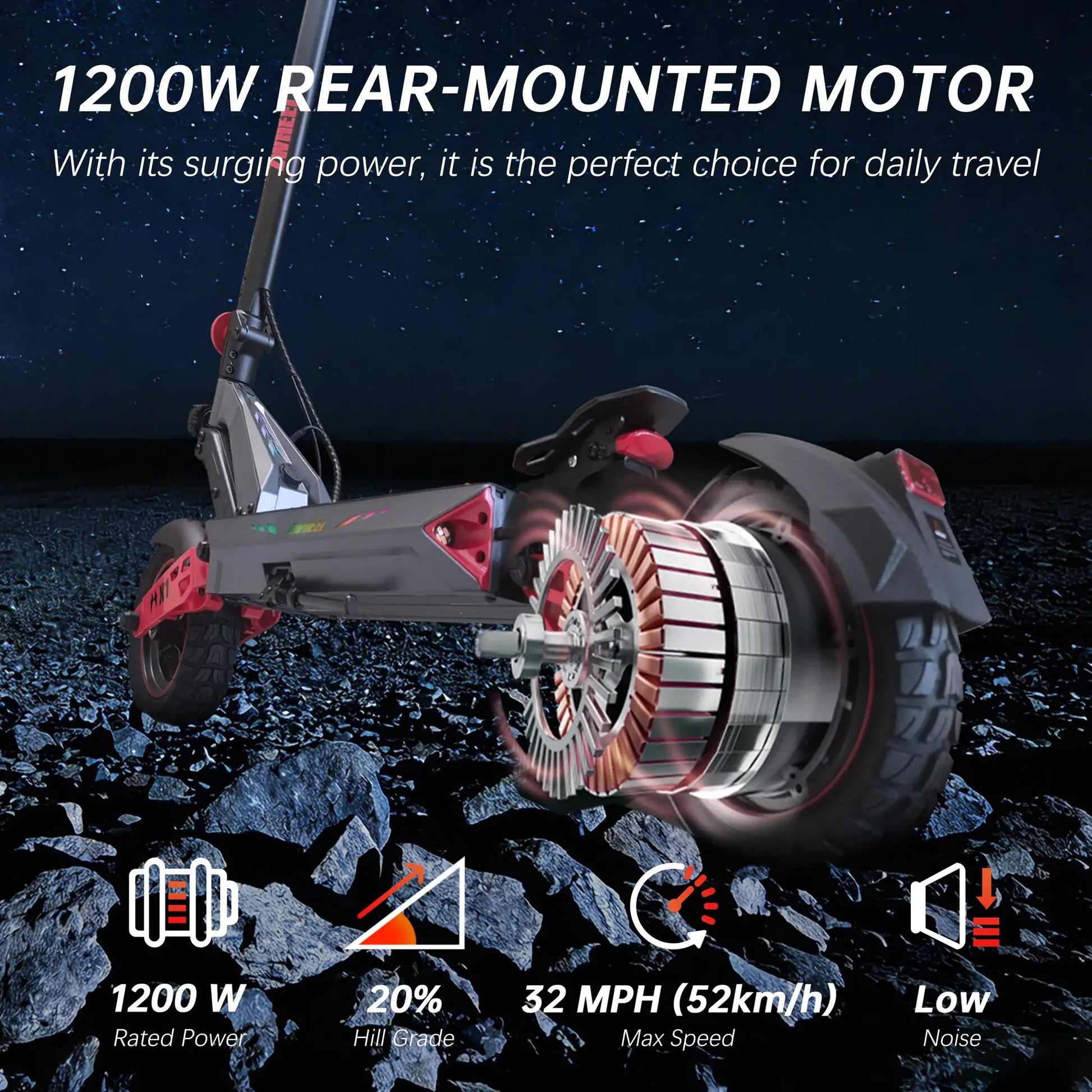 ZWHEEL D3 Electric Scooter 1200W Rear Single Motor Max Speed 32MPH Max Range 34 Miles 720Wh Battery 10''Off-Road Tires Dual-Side Shock Absorbing Arm System 4 Usage Modes Bluetooth Lock Location Search Daily Commuting Ecooter by Beastly Survival Outlet