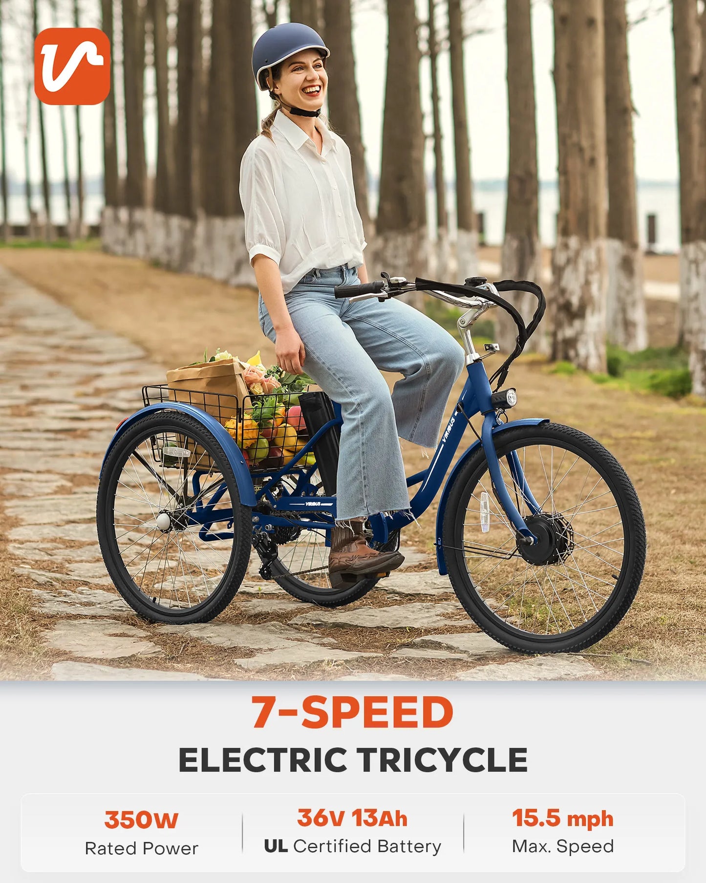 24 Inch 26 Inch Electric Tricycle 7 Speed 350W Motor for Adults