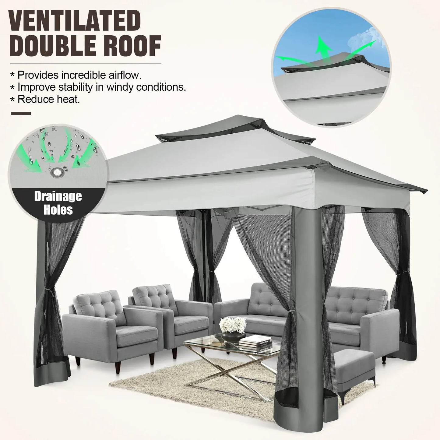 11x11ft Pop Up Gazebo Pavilion With Mosquito Netting Outdoor Canopy Tent With Carry Bag Gazebo For Garden Backyard Lawn Patio by Beastly Survival Outlet