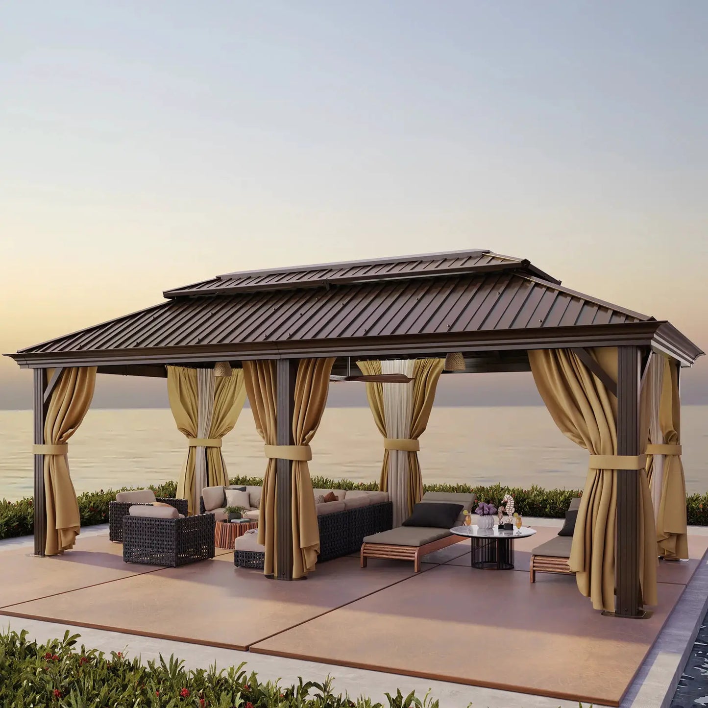 12×20 Hardtop Gazebo with Metal Roof, Heavy Duty Galvanized Steel Gazebo with Reinforced Aluminum Frame, Flame-Resistant Curtain by Beastly Survival Outlet