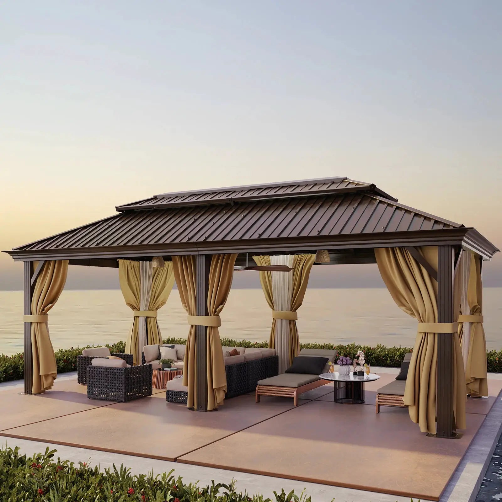 12×20 Hardtop Gazebo with Metal Roof, Heavy Duty Galvanized Steel Gazebo with Reinforced Aluminum Frame, Flame-Resistant Curtain by Beastly Survival Outlet