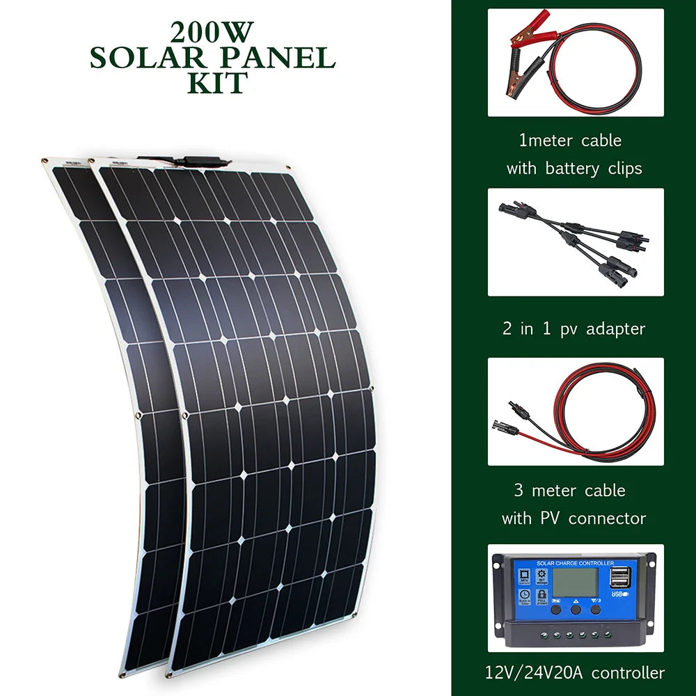 High Efficiency Solar Panel Kit 100W 200W 300W Flexible Charger