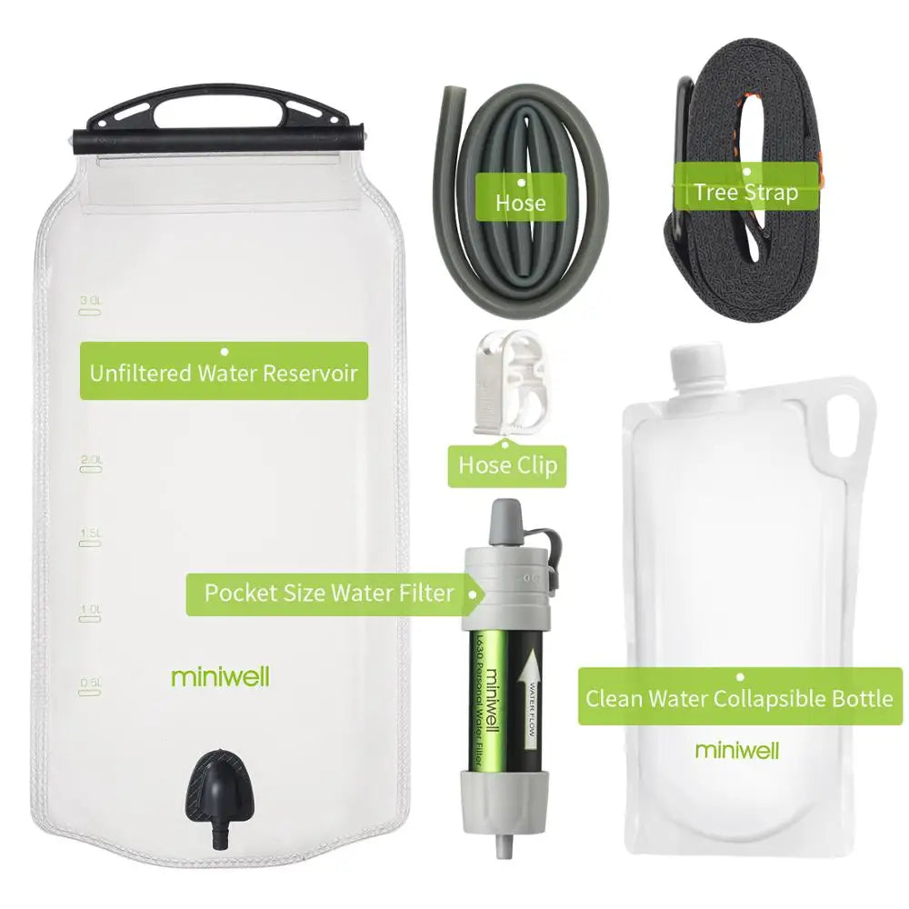 Miniwell Water Purifier Straw Filter Survival Emergency Kit