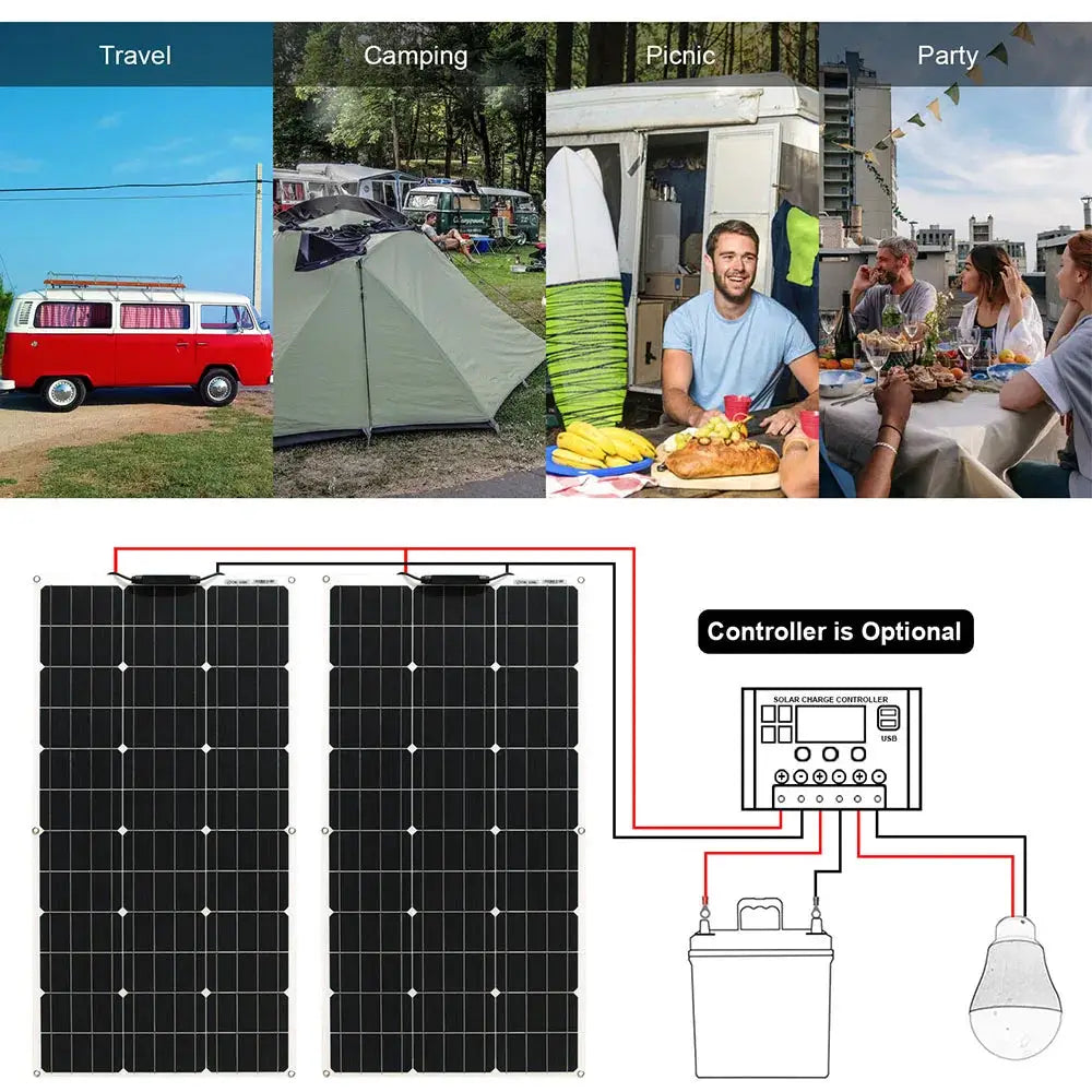 Ultra Flexible Solar Panel Kit 100W 200W 300W 12V 24V Charge by Beastly Survival Outlet