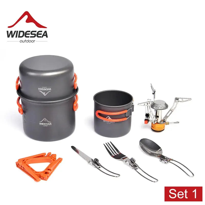 Widesea Camping Cookware Set Outdoor Tableware Equipment Supplies Burner Stove Folding Knife Fork Portable Pot Suit Tourism Cup by Beastly Survival Outlet