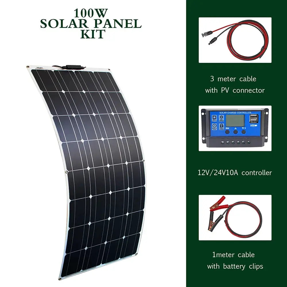 Ultra Flexible Solar Panel Kit 100W 200W 300W 12V 24V Charge by Beastly Survival Outlet