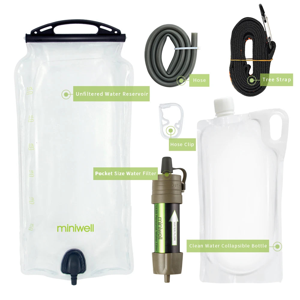 Miniwell Water Purifier Straw Filter Survival Emergency Kit