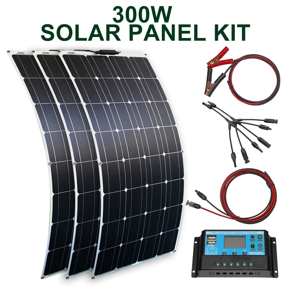 High Efficiency Solar Panel Kit 100W 200W 300W Flexible Charger