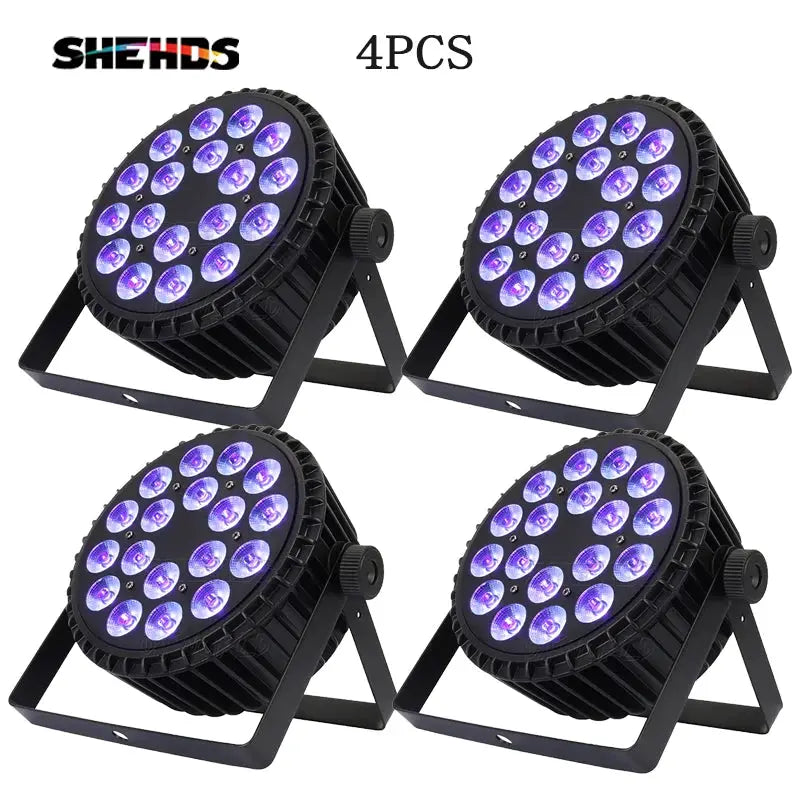 SHEHDS 4PCS Aluminum Alloy LED Flat Par 18x12W RGBW/18x18W RGBWA+UV LED Lighting DMX512 Disco Professional Stage DJ Equipment by Beastly Survival Outlet