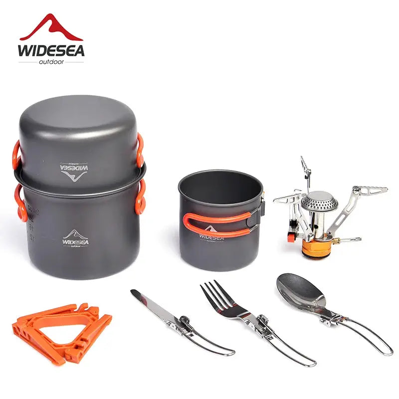 Widesea Camping Cookware Set Outdoor Tableware Equipment Supplies Burner Stove Folding Knife Fork Portable Pot Suit Tourism Cup by Beastly Survival Outlet