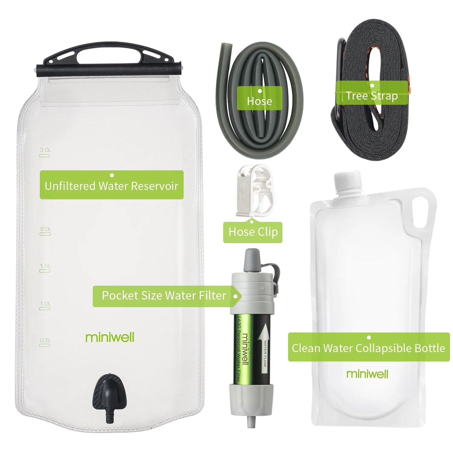 Miniwell Water Purifier Straw Filter Survival Emergency Kit