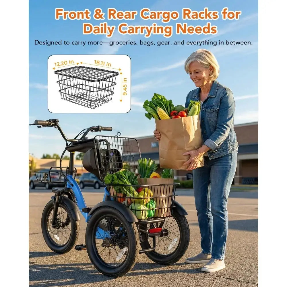 Triker Electric Bike, Peak 750W/1200W Brushless Motor Folding Trike Ebike, 499Wh Removable Battery, Step-Thru 3, Customized by Beastly Survival Outlet