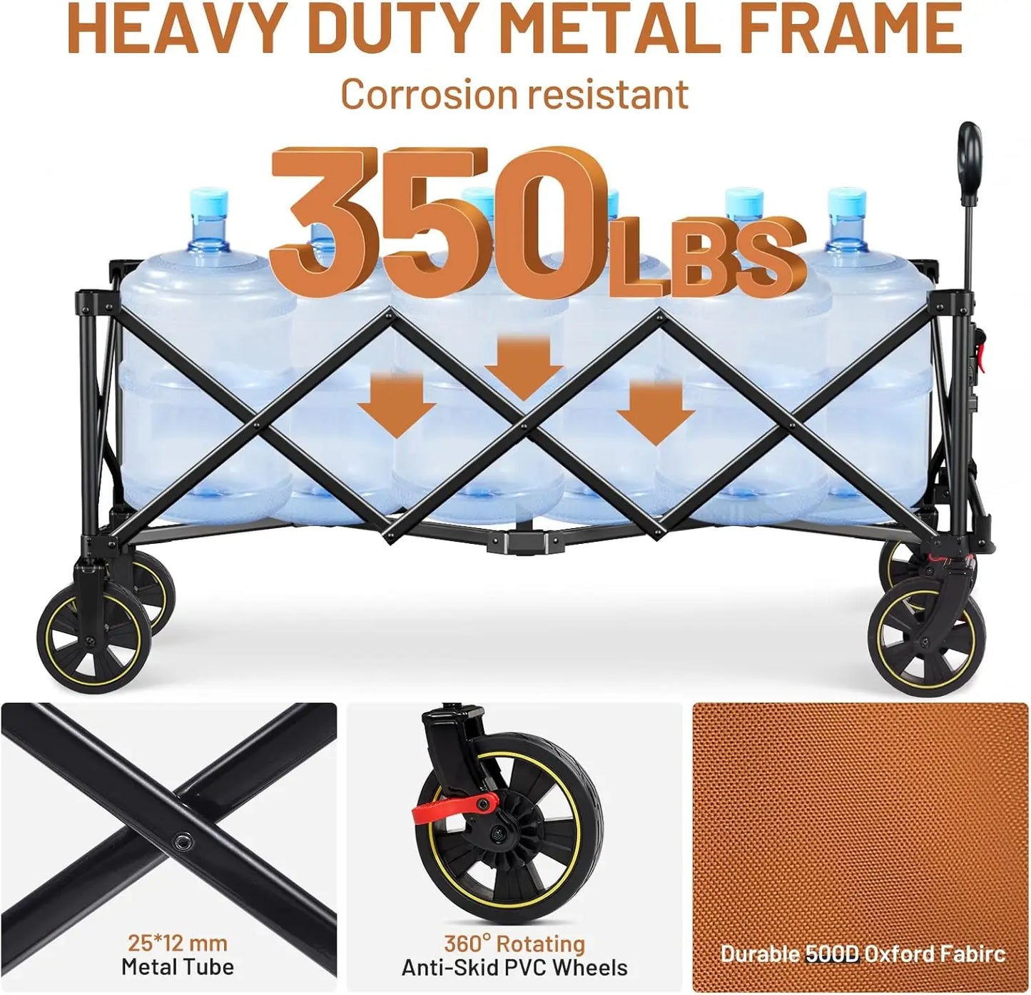 Extended Collapsible Wagon With Brakes And Cargo Net 350Lbs