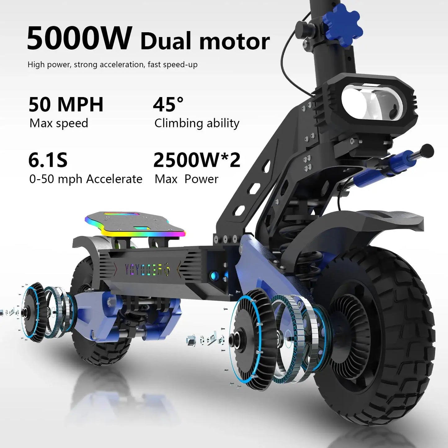 REDDYDY Adult Electric Scooter APP Control 5000W Peak Dual Motors 50MPH Max Speed 55Miles Long Range 60V25Ah Battery Smart Riding 3 Modes NFC Unlocking Dual Hydraulic Disc Brakes Full Suspension 10.5' Tires for Commuting Outd by Beastly Survival Outlet