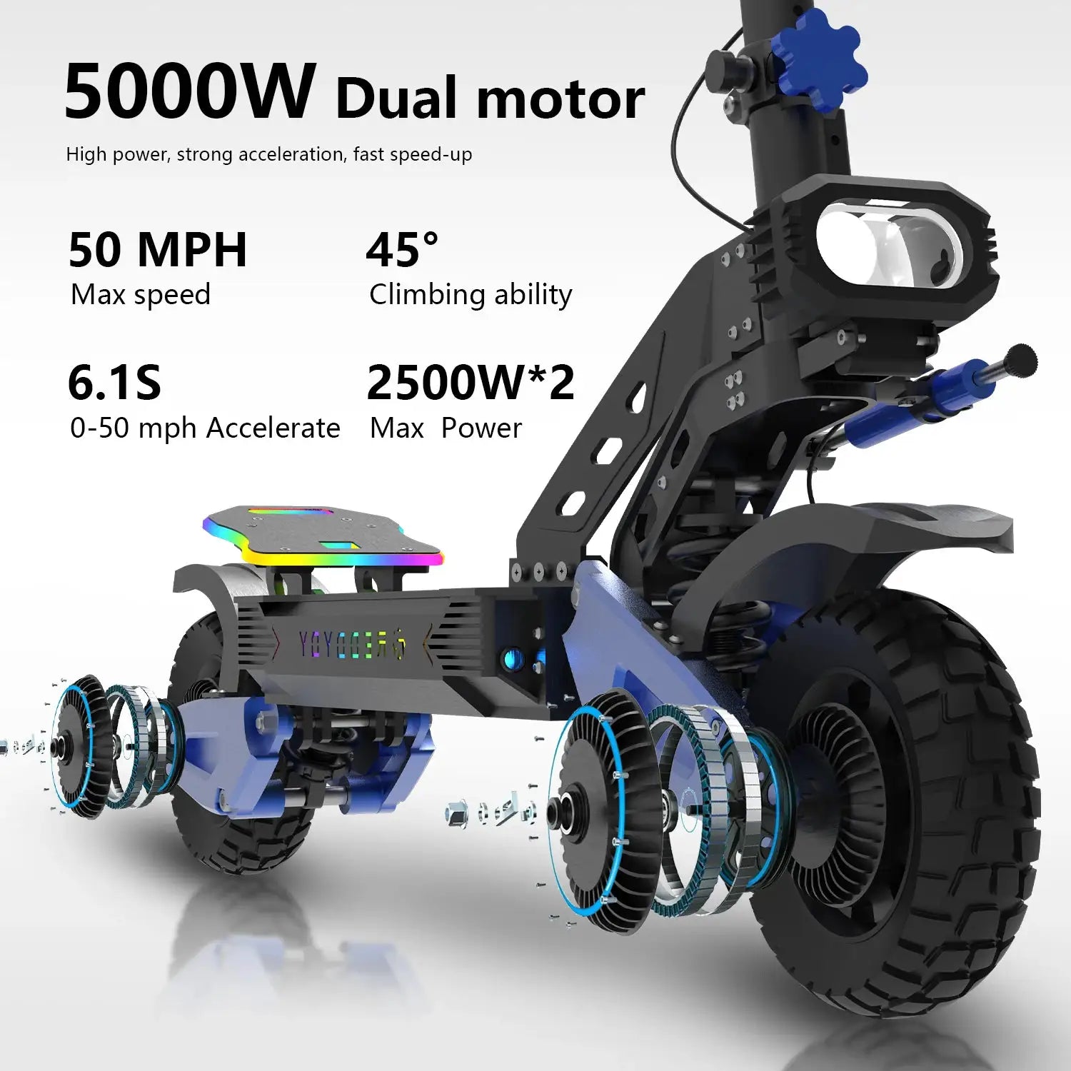 REDDYDY Adult Electric Scooter APP Control 5000W Peak Dual Motors 50MPH Max Speed 55Miles Long Range 60V25Ah Battery Smart Riding 3 Modes NFC Unlocking Dual Hydraulic Disc Brakes Full Suspension 10.5' Tires for Commuting Outd by Beastly Survival Outlet