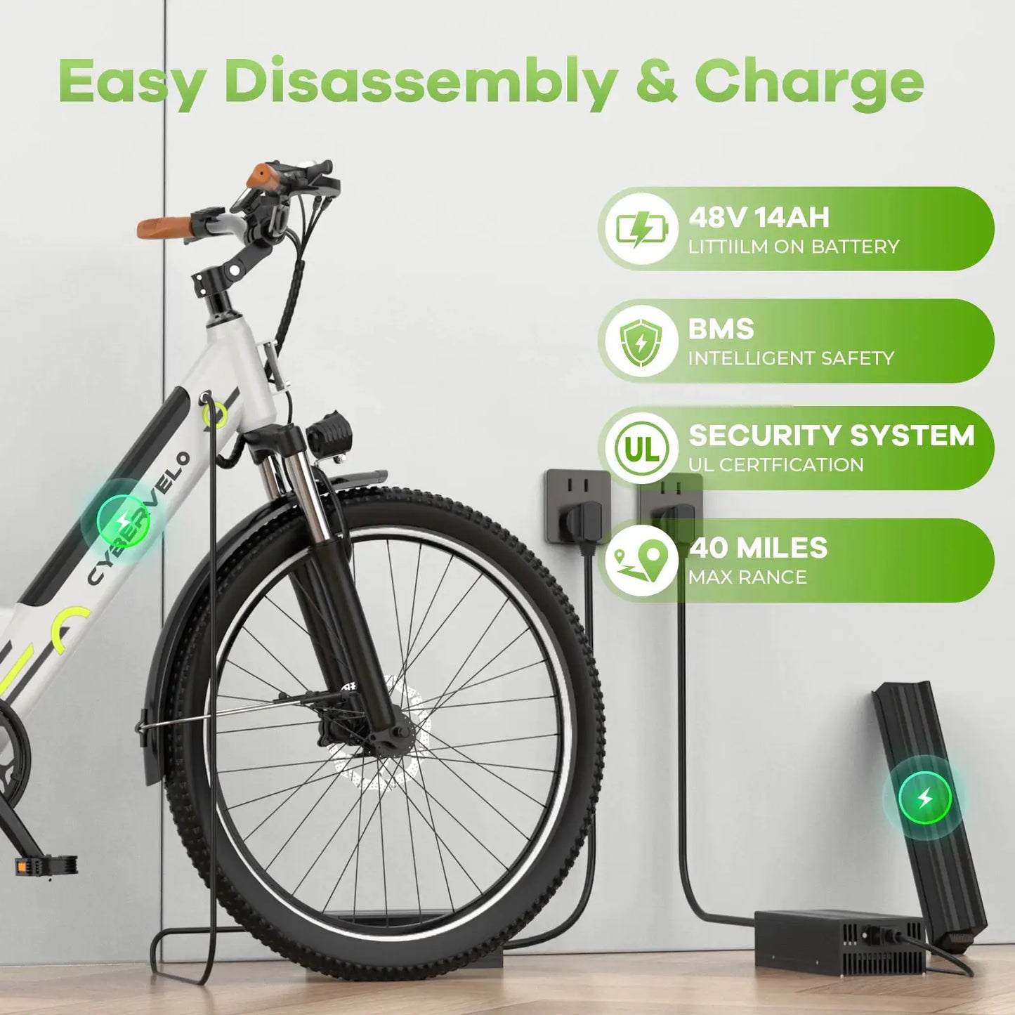 Cybervelo 1000W Peak 26" Electric Bike Adults 80Miles Removable Battery 7-Speed Ebike Beach Snow Commute E Bicycle for Men Women EK2 by Beastly Survival Outlet