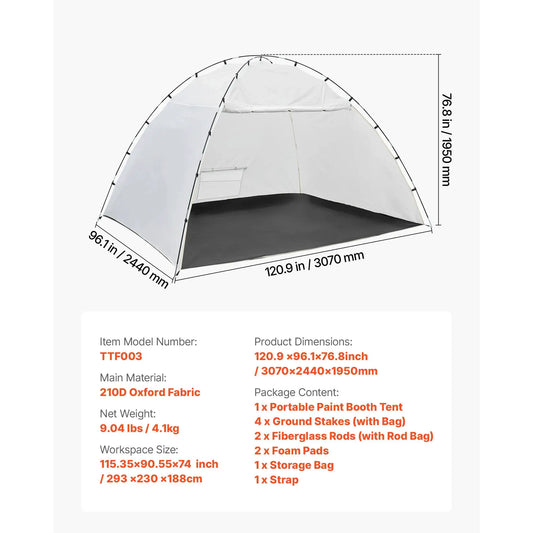 SucceBuy Portable Paint Booth Tent Painting Tent Station Spray Shelter w Built-in Floor Large Space Oxford Spray Painting Tents by Beastly Survival Outlet