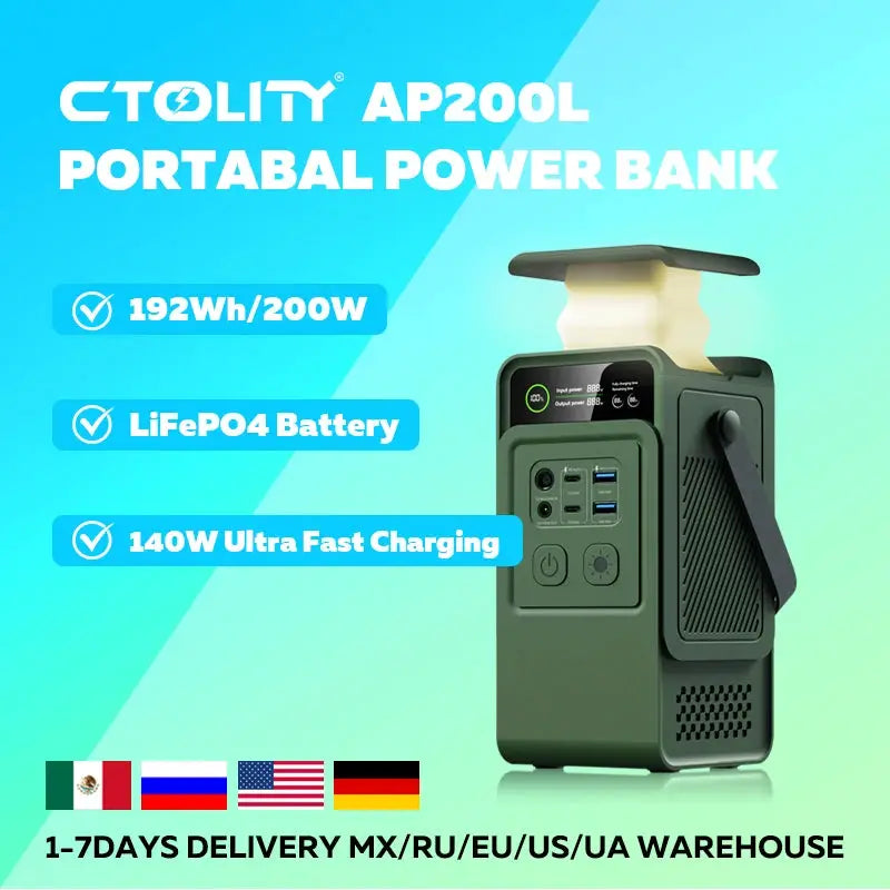 CTOLITY AXP200 200W 192Wh Energy Storage Power Supply 60000mAh Portable Mobile Power Station Solar Generator Lifepo4 Battery by Beastly Survival Outlet