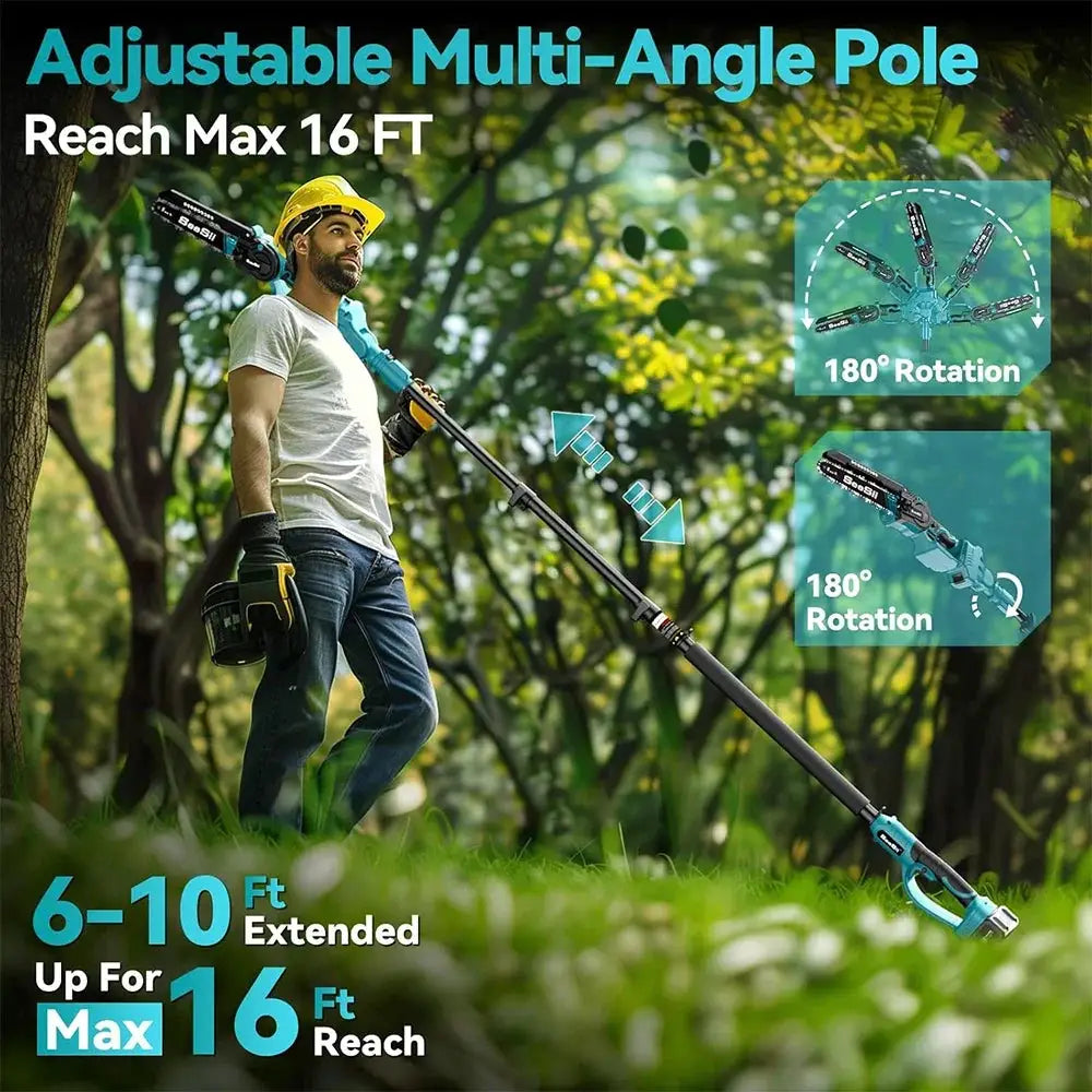 Seesii 2 in 1 Cordless 6" 8'' Pole Saw Mini Chainsaw Power Electric Polesaw Chain Saw with Extension Pole for Tree Trimming by Beastly Survival Outlet