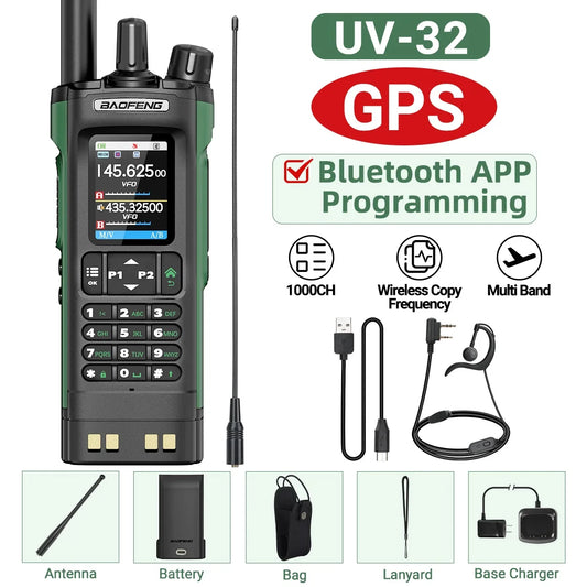 Baofeng UV 32 GPS Walkie Talkie 10W Long Range Bluetooth